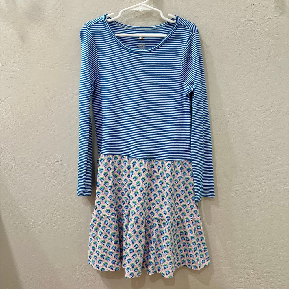 Tea Collection Blue Stripe Pink Fan Twirl Dress